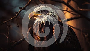 The majestic bald eagle perching on a branch, looking regal generated by AI