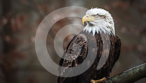 Majestic bald eagle perching on branch, talons in focus generative AI