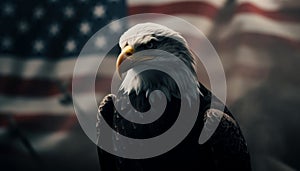 Majestic bald eagle perching, of freedom generated by AI
