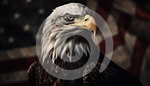 Majestic bald eagle perching, looking at camera generated by AI