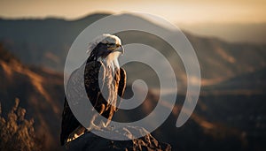 Majestic bald eagle perching on mountain peak generated by AI