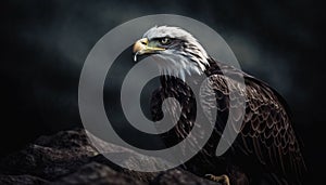 Majestic bald eagle perching, portrait generated by AI