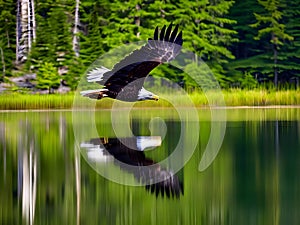 Majestic Bald Eagle Skimming Over Tranquil Lake High-Definition AI-Crafted Image photo