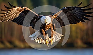 Majestic Bald Eagle Soaring Above a Body of Water