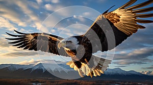 Majestic Bald Eagle Soaring in Golden Hour