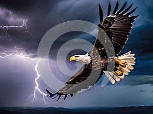 Majestic Bald Eagle Soaring Through a Lightning Storm High-Definition AI-Crafted Image photo