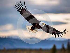 Majestic Bald Eagle Soaring Over Mountains Stunning AI-Crafted Image photo