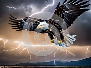 Majestic Bald Eagle Soaring Through a Thunderstorm photo