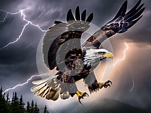 Majestic Bald Eagle Soaring Through Thunderstorm High-Definition AI-Crafted Image photo