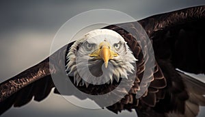 Majestic bald eagle spreads wings, screaming freedom generated by AI