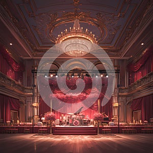 Majestic Ballroom Stage, Red Velvet Curtains