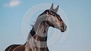 Majestic Bay Horse Portrait Against Blue Sky Background