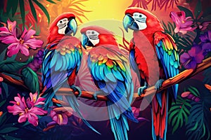 Majestic Beautiful tropical parrots. Generate Ai