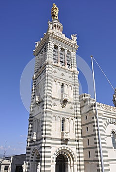 The Bell Tower of Basilica Notre Dame de la Garde or Our Lady of the Guard from Marseille France