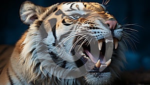 Majestic Bengal tiger roaring, fierce and furious in the wild generated by AI photo