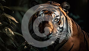 Majestic Bengal tiger staring with aggression in forest generated by AI