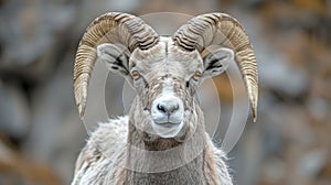 A majestic bighorn sheep stands in the rugged Canadian Rockies, its horns a symbol of the wilderness\'s untamed beauty