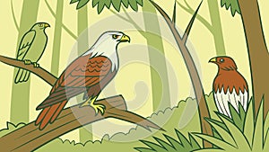 Majestic Bird of Prey in Forest Tree, vector design Generative AI
