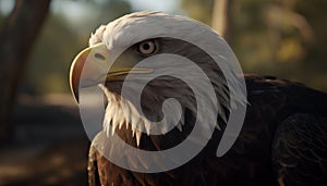 Majestic bird of prey perching on branch, talon in focus generated by AI