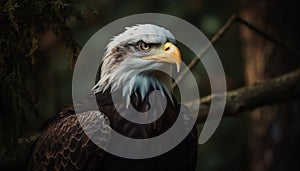 Majestic bird of prey perching on branch, talons in focus generated by AI