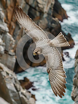 Majestic bird of prey soaring over rocky cliffs