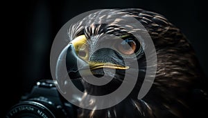 Majestic bird of prey staring with intense focus at camera generated by AI