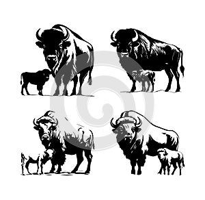 Majestic Bison Family Silhouettes