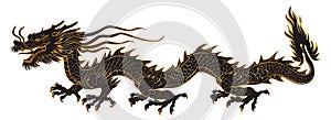 Majestic Black Chinese Dragon is a traditional Eastern dragon in illustration outlines, symbolizing power and wisdom