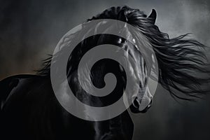 Majestic Black horse portrait. Generate Ai