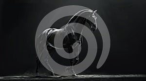 Majestic Black Stallion Posing Elegantly on Dark Background.