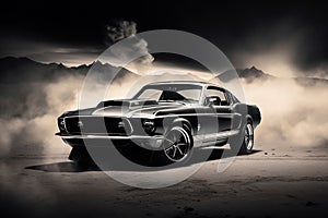 A Majestic Black and White Photograph of a Mustang Shelby Created With Generative AI Technology