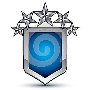 Majestic blue vector emblem with five silver decorative stars