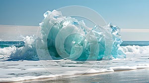 Majestic Blue Wave Crashing on Sunny Beach. Crystal Clear Ocean, Perfect for Summer and Travel Themes. Nature's