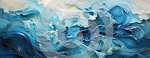 Majestic Blue Waves Painting Depicting Ocean's Dynamic Beauty. GenerativeAI