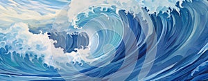 Majestic Blue Waves Painting Depicting Ocean's Dynamic Beauty. GenerativeAI