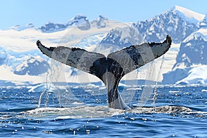 Majestic blue whale gracefully navigating the icy waters of antarctica in a stunning display