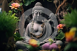 Majestic Buddha statue nature. Generate AI