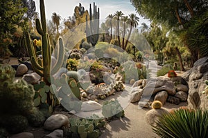 majestic cactus garden with a variety of desert plants and succulents