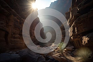 majestic canyon, with the sun shining through the canyon walls, creating a natural lightshow photo