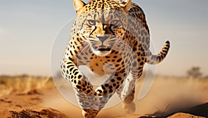 Majestic cheetah walking in African wilderness, beauty in nature generated by AI