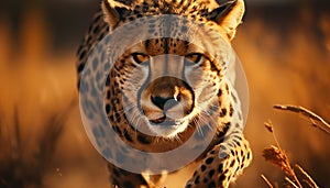 Majestic cheetah walking in African wilderness, staring with alertness generated by AI