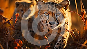 Majestic cheetah walking in wilderness, looking away, nature beauty generated by AI