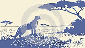 Majestic Cheetah Wolf in Tranquil Savanna Landscape, vector design Generative AI photo