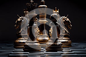 Majestic chess pieces on chessboard