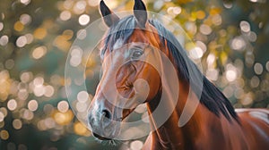 Majestic Chestnut Horse Portrait with Autumnal Bokeh Background