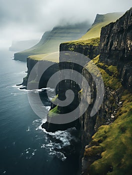 Majestic Cliffs: A Surreal Landscape of Green, Blood, and Cathed photo