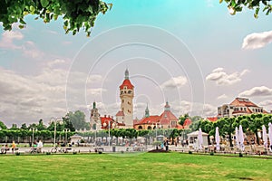 Majestic clock tower overlooking urban landscape