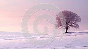 Tranquil Serenity: A Lone Tree In A Snowy Field