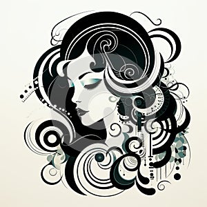 Majestic Composition: Woman In Swirly Pattern Vector Art