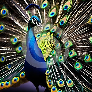 A majestic, cosmic peacock with feathers of iridescent galaxies, strutting along the event horizon of a black hole3